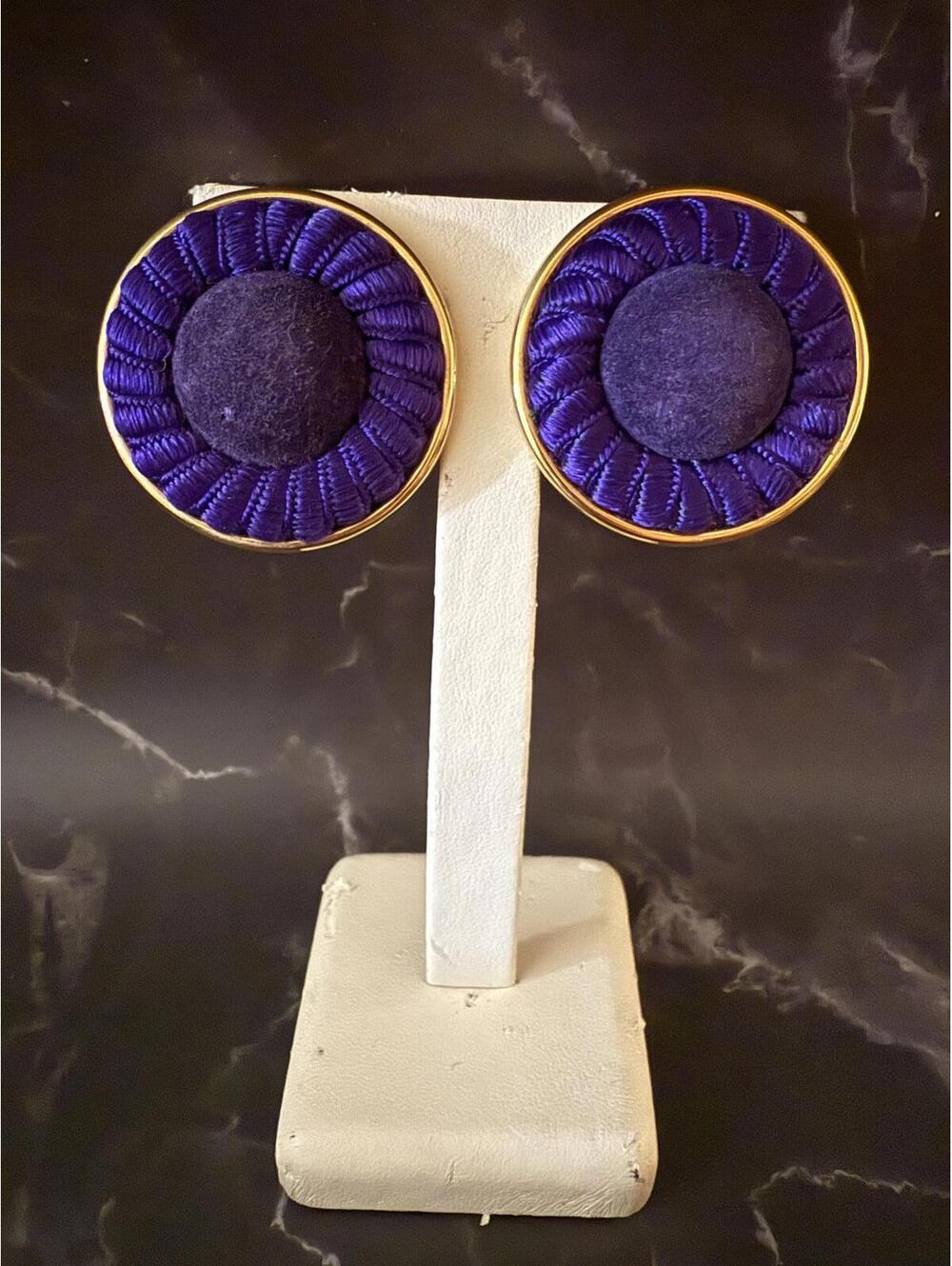 Vintage Retro Chic Purple Button Earrings Round and Proud